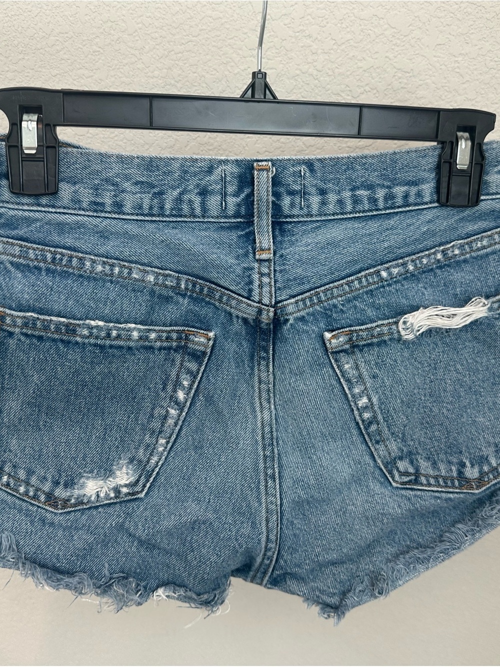 AGOLDE Light Blue Distressed High-Rise Button-Fly Jean Shorts - Picture 5 of 6